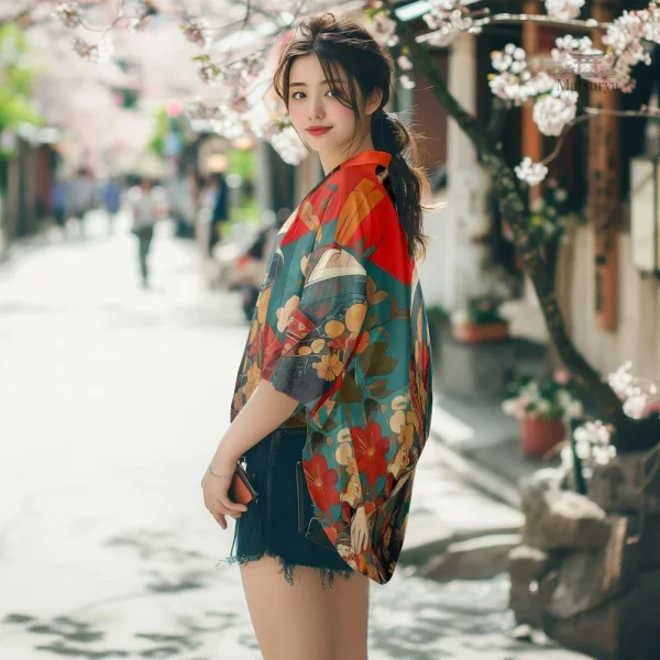 Kimono élégant femme motifs geisha