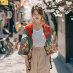 Veste kimono femme avec design géométrique