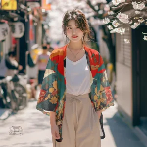 Veste kimono femme avec design géométrique