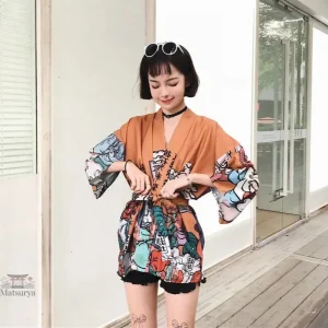 Veste Kimono Femme Motifs Japonais élégante et colorée