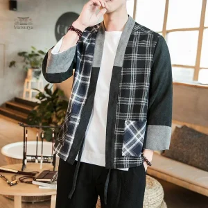 Veste Kimono Homme à Carreaux