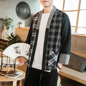 Kimono à carreaux pour homme élégant