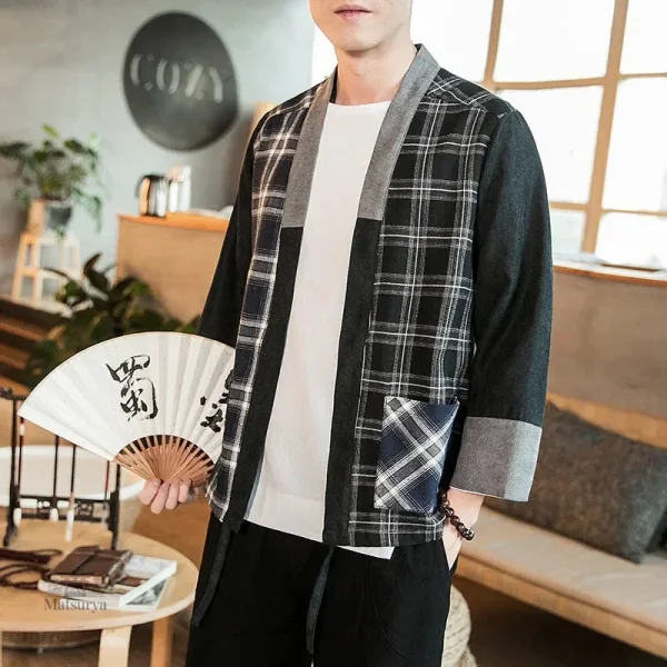 Kimono à carreaux pour homme élégant