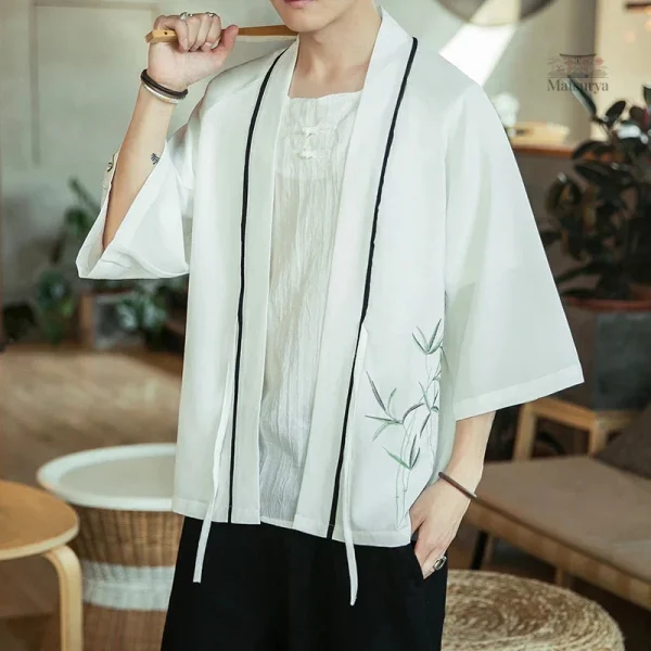 Veste kimono homme, motifs bambou, style décontracté et moderne