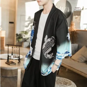 Kimono homme avec motif de carpe koi coloré