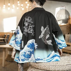 Veste légère pour homme, design kimono traditionnel