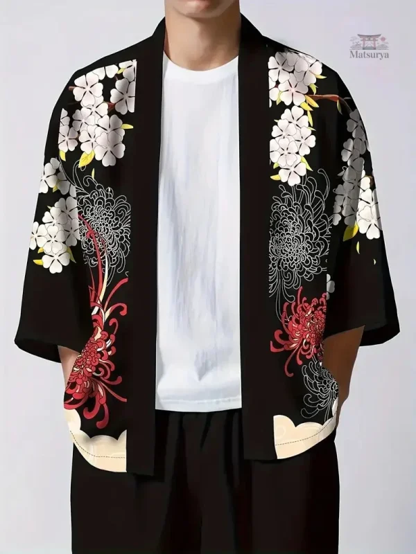 veste-kimono-homme-fleuri-1 Veste kimono homme fleuri élégante et tendance