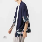 Veste kimono à motifs de grues pour homme