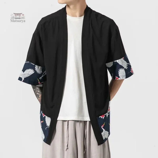 Kimono homme léger aux motifs de grues