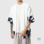 Veste homme style kimono ornée de grues