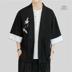 Veste Kimono Homme en Lin avec motifs de grues