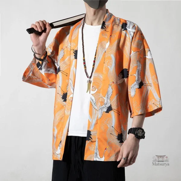 veste-kimono-homme-grues-volantes-1 Veste kimono homme avec motifs de grues volantes