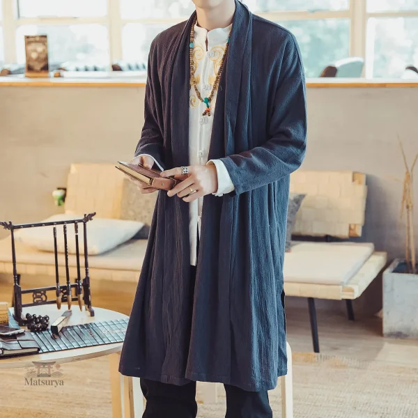 veste-kimono-homme-longue-uni-1 Veste kimono homme longue uni