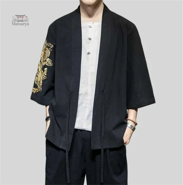 veste-kimono-homme-manches-brodees-1 Veste Kimono Homme avec Manches Brodées