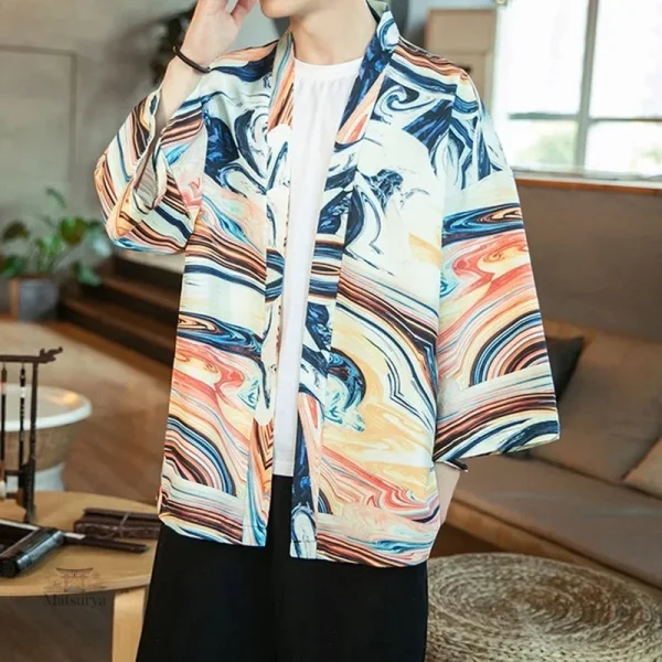 veste-kimono-homme-multicolore-1 Veste kimono multicolore pour homme