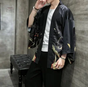 Veste kimono homme en tissu naturel
