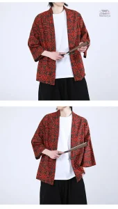 Kimono Homme en rouge et noir, idéal pour une tenue décontractée