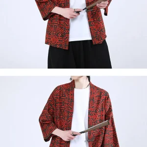 Kimono Homme en rouge et noir, idéal pour une tenue décontractée