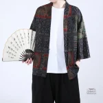 Veste kimono japonais bleu avec motifs pour homme