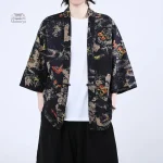 Veste kimono noir à motifs colorés pour homme