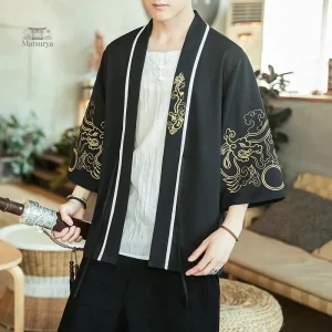 Veste Kimono Japonaise Homme avec motifs dorés élégants