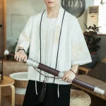 Kimono homme en tissu léger avec motifs dorés raffinés