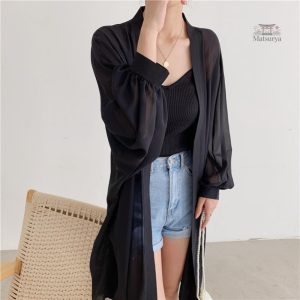 Kimono noir pour femme, style décontracté