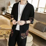 Veste Kimono Noir Mi-Longue pour Homme