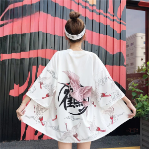 Veste kimono femme avec motifs de grues