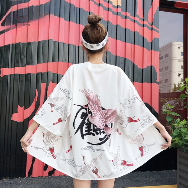 Kimono femme à motifs de grues, look unique