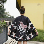 Veste kimono avec imprimé grues, tendance féminine